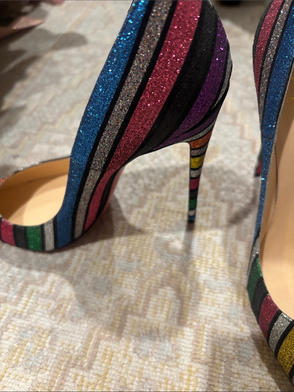Christian Louboutin Multicolor Glitter Striped Pointed-Toe Pumps - Picture 4 of 4